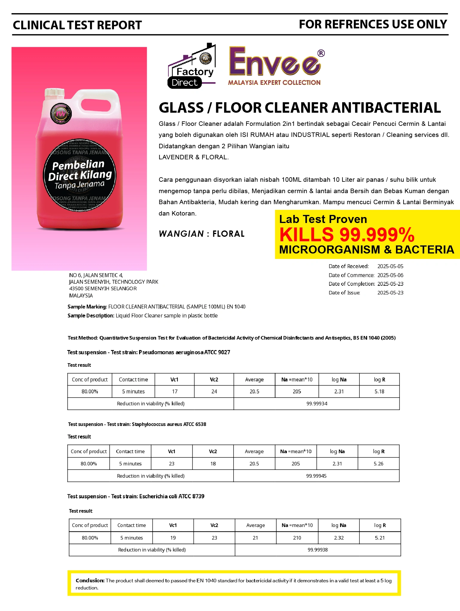 LABTEST- GLASS & FLOOR CLEANER ANTIBACTERIAL-TEST PROVEN KILLS 99.999%-01